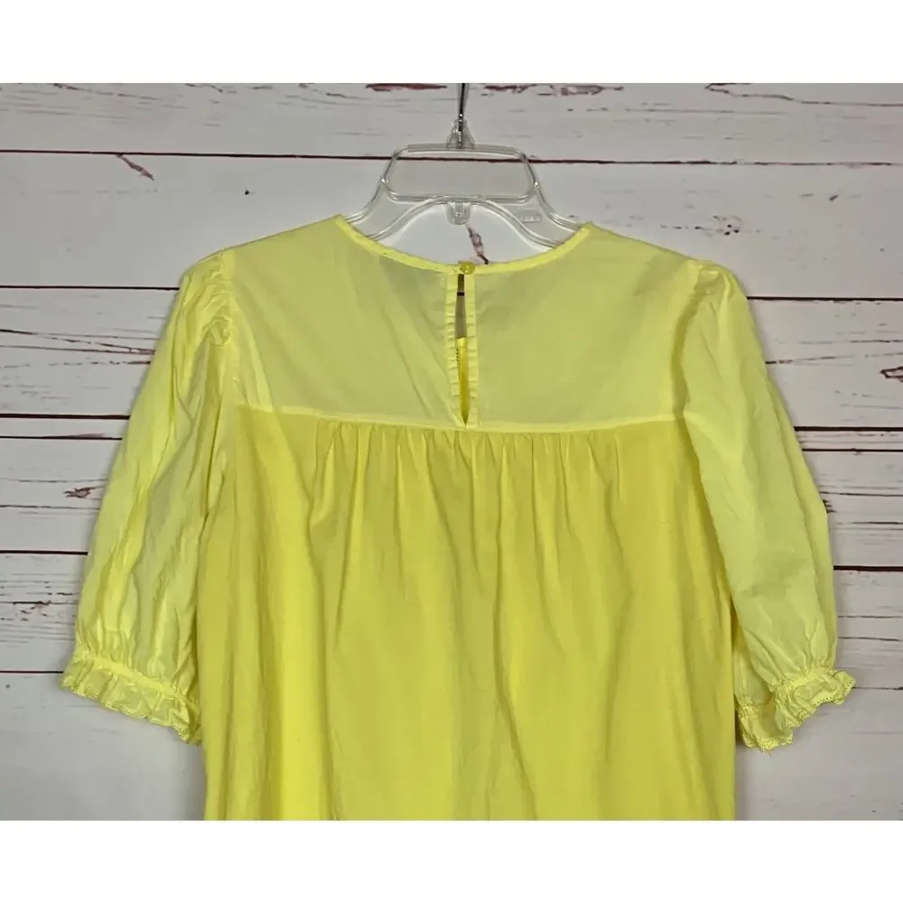 J. Crew Women's M Medium Yellow Lace Puff Short Sleeve Preppy Cotton Top Blouse